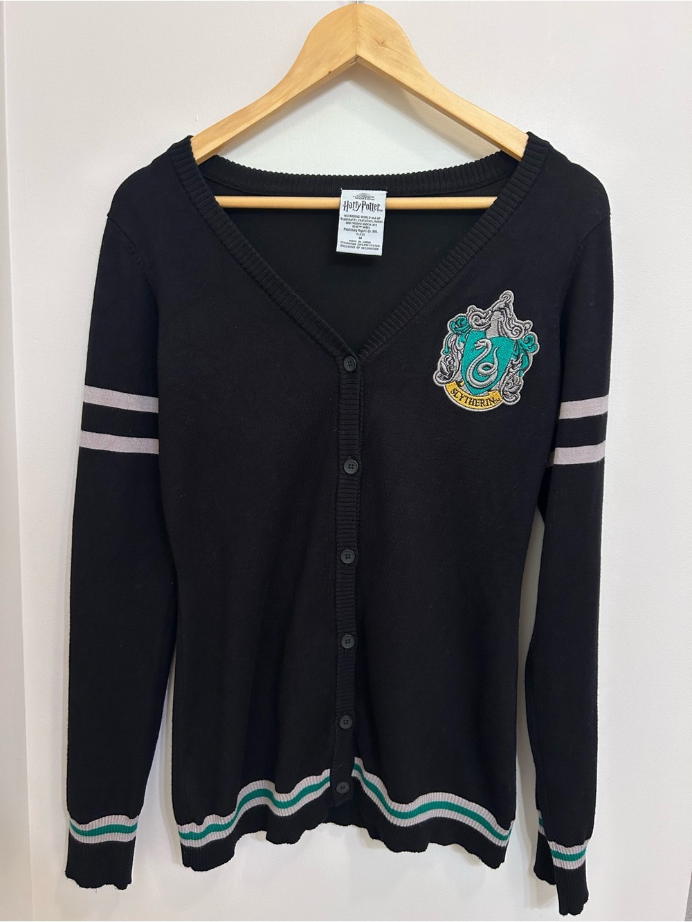 Slytherin Crest Black Knit Cardigan Sweater